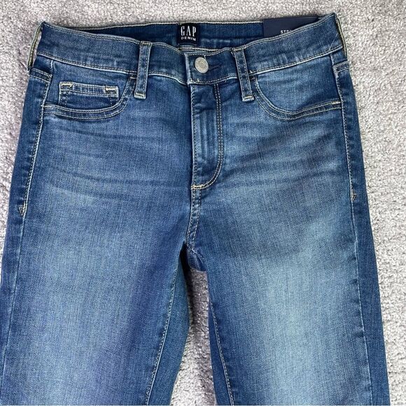 Gap Favorite Jegging Women's 25 Blue Skinny Mid-Rise Dark Distressed Jeans - Picture 2 of 13